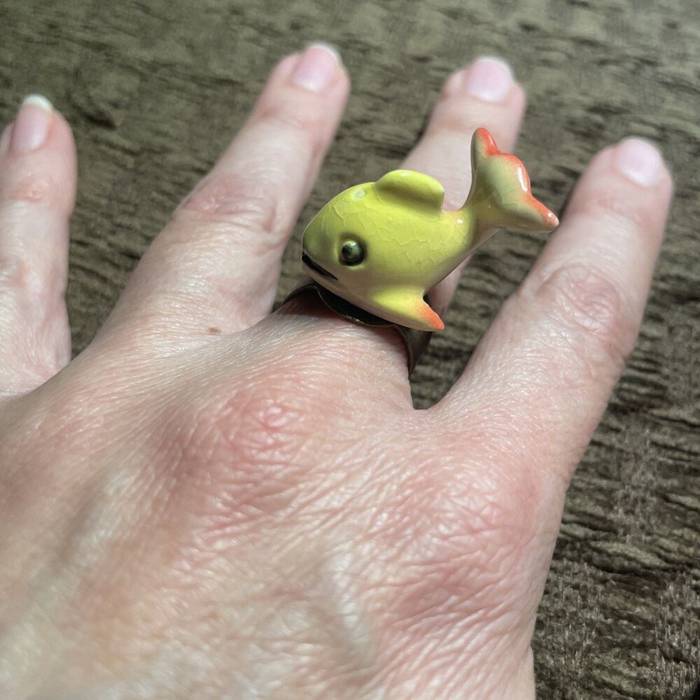 Yellow‎ Whale Ring ceramic oversized maximalist Humor Funny Niche Kitschy Y2K